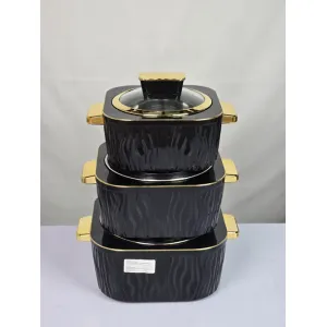 3-Piece Black and Gold Casserole Set