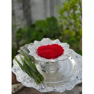Traditional Silver-Coated Tika Thali Set for Dashain & Tihar - Puja Plate