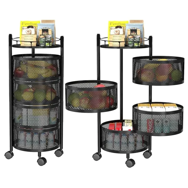 4 layer Metal Portable Rotating for Fruits Round Storage Rack & Vegetable