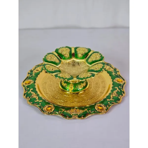 Traditional Silver-Coated Tika Thali Set for Dashain & Tihar - Puja Plate