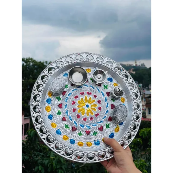 Silver Coated Aarti Thali Set For Pooja