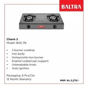 Baltra Charm 2 Burner Automatic Gas Stove (Model: BGS 119)