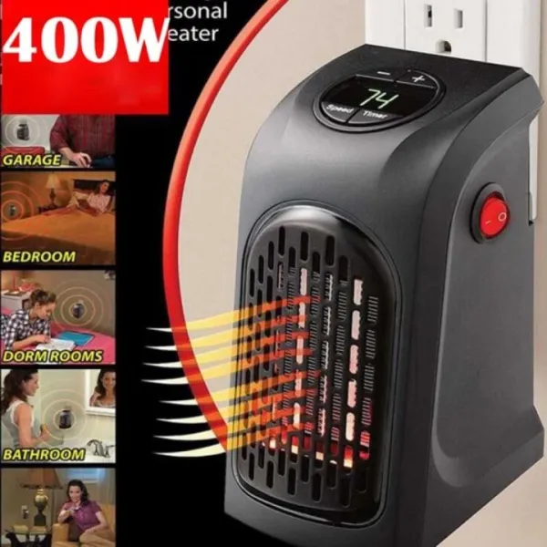 Electric New Handy Heater Turbo Wall-Outlet 400 Watts with Temperature Control| Mini Heater, Portable Heater| Mini Heater for Bedroom (Office Work Room, Bathrooms, Rooms)