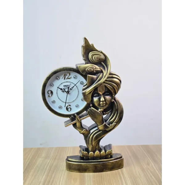 Anjali Quartz Multicolour Lord Krishna Playing Flute Idol Designer Table Clock Gift Item