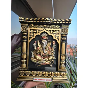Elegant Black and Gold Ganesha Idol Wall Hanging Frame