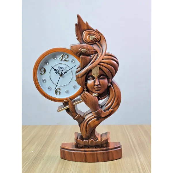 Anjali Quartz Multicolour Lord Krishna Playing Flute Idol Designer Table Clock Gift Item