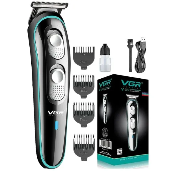 VGR 055 Professional Cordless Beard Hair Trimmer Kit - Rechargeable with Guide Combs, USB Cord Included