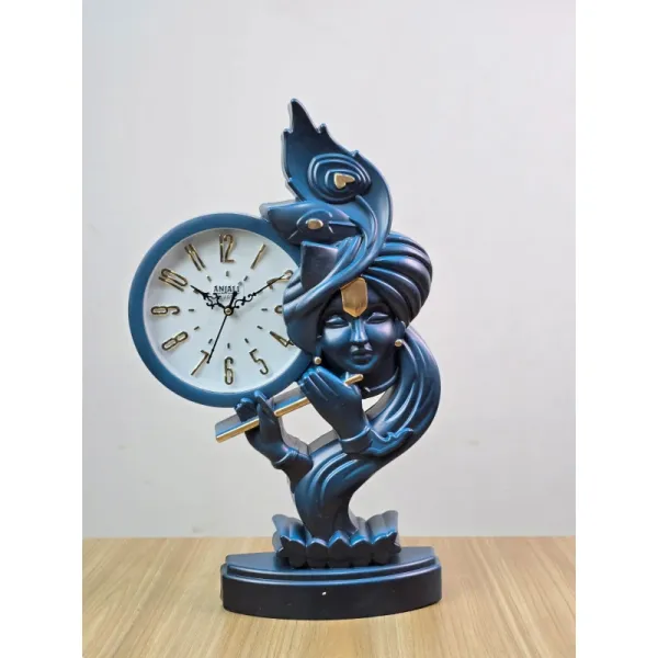 Anjali Quartz Multicolour Lord Krishna Playing Flute Idol Designer Table Clock Gift Item