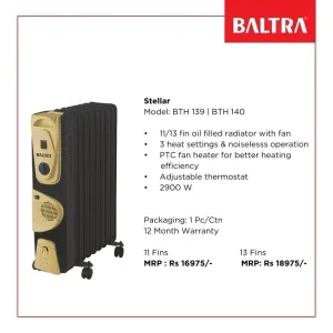 Baltra Stellar 2900W Oil-Filled Radiator with Fan (13 Fin)
