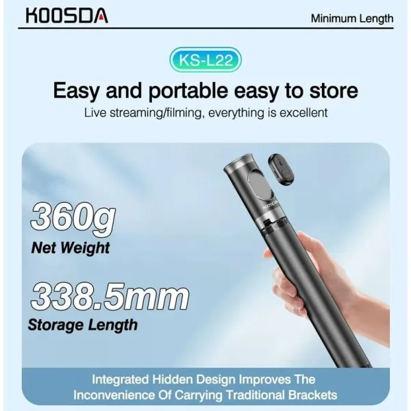 KOOSDA KS-L22 Auto Pop Open Tripod Selfie Stick