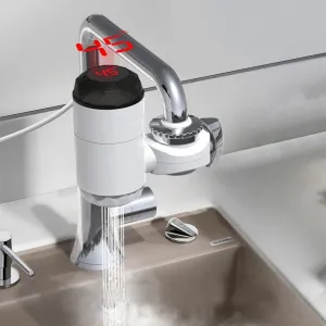 Adjustable Instant Electric Hot Water Heater Faucet, Kitchen/Bathroom Fast Heating Tap with LED Digital Temperature Display (Model: RX013)