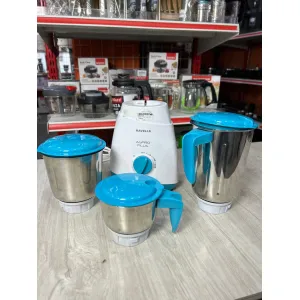 Havells Aspro Plus Mixer Grinder with 3 Stainless Steel Jars, available in white and light blue color combination