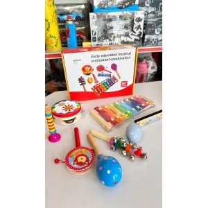 Wooden Musical Instruments Set for Toddlers & Preschoolers, 8-Piece Educational Percussion Toys