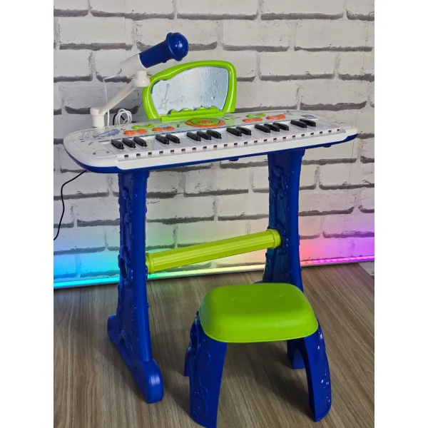 37-Key Toy Piano Keyboard with Stool for Kids with Real Working Microphone, Colourful Lights, Music and Mp3 Plug