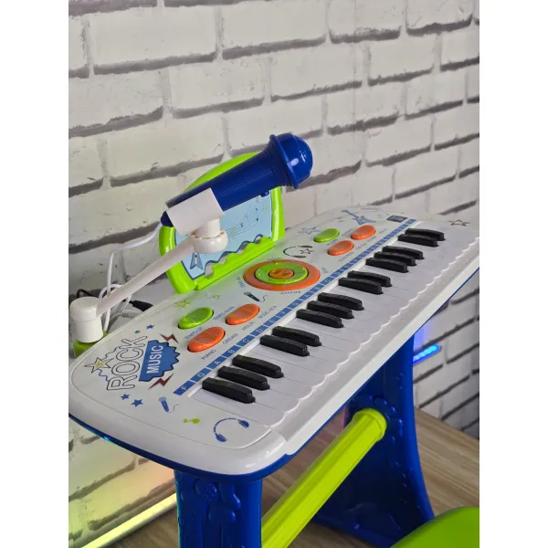37-Key Toy Piano Keyboard with Stool for Kids with Real Working Microphone, Colourful Lights, Music and Mp3 Plug