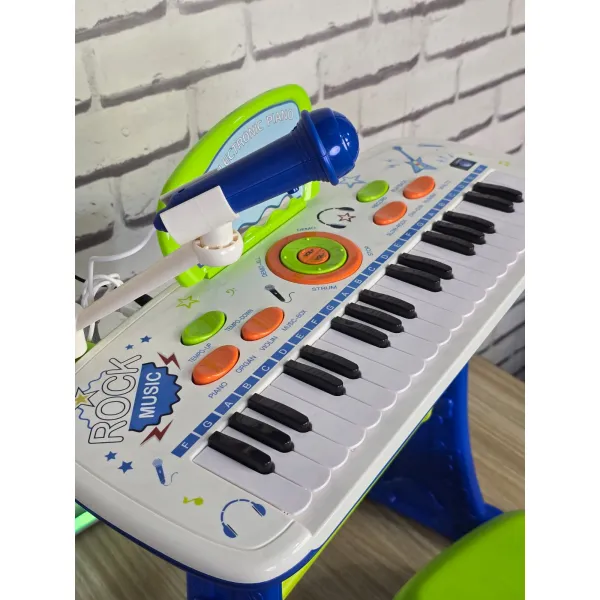 37-Key Toy Piano Keyboard with Stool for Kids with Real Working Microphone, Colourful Lights, Music and Mp3 Plug