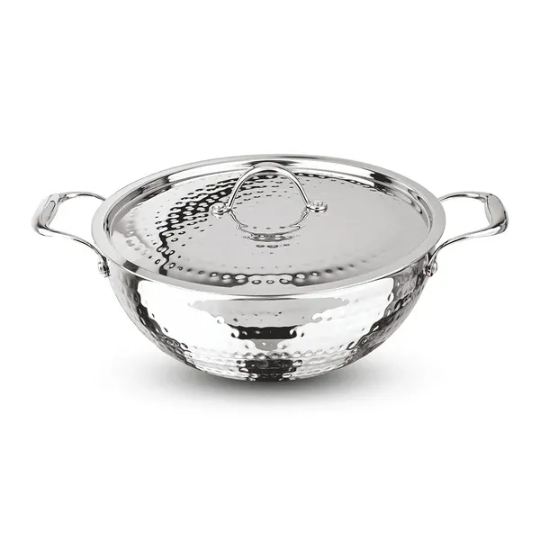 Signoraware Premium Hammered Stainless Steel Kadai with Lid 22 cm