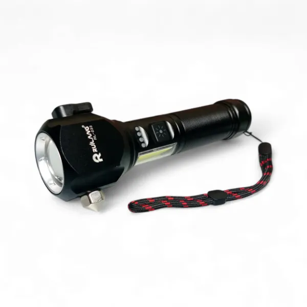 Ruilang Tactical Survival Flashlight – 12000mAh Power Bank & Multi-Tool with Safety Hammer, Magnet, and Wire Cutter