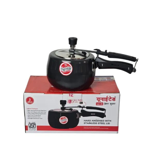 United Hard Anodised Pressure Cooker – 3 Litre with Stainless Steel Lid & Energy Saving Design
