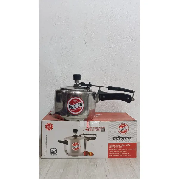 United 2.5L Steel Tough Stainless Steel Pressure Cooker - Gas & Induction Friendly 