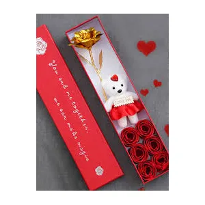  Artificial Bouquet of Scented Rose,1 Artificial Rose, 6 Scented Red Rose with 1 Teddy Gift Pack, with Perfume Fragrance || Red || 1Pc Valentines Offer