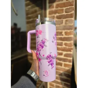 Floral Stanley Cup with Handle & Straw – Stylish Insulated Tumbler for Daily Use Valentines Offer