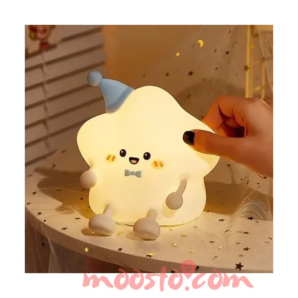Cute Star Light Night Lamp for Bedroom, Night Light, Birthday Gift for Girls and Boys, Night Lamp for Kids, Silicone Lamp, 7 Colors, Rechargeable(Star Light) 