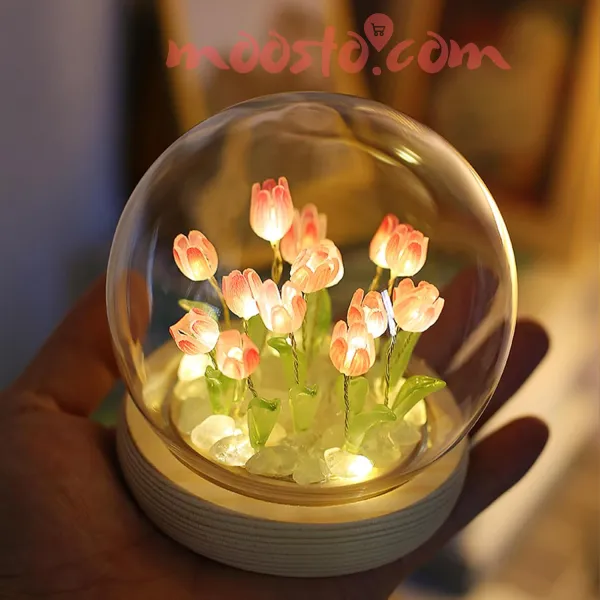 DIY Tulip Night Light Handmade Furniture Decoration Simulation Flower Bedroom Table Lamp Children Girl Couple Friends Gift Atmosphere Decoration Desk Ornament 