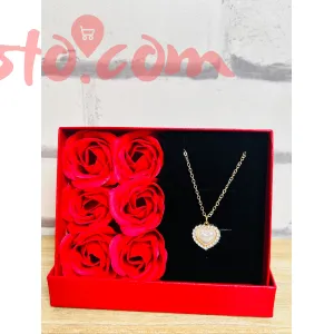 Heart Pendant Necklace with Rose Gift Box – Romantic Jewelry Gift Set