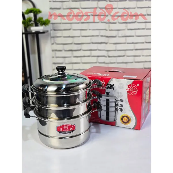 3-Tier Stainless Steel Mo:Mo Steamer – 28cm | 304 Food-Grade Momo Maker