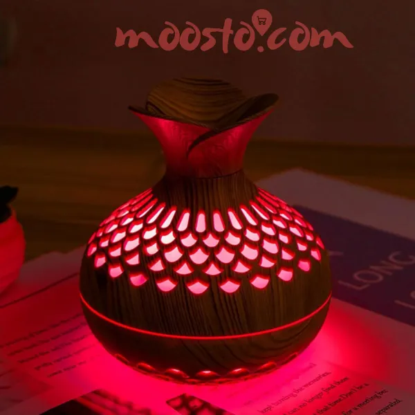 300ML Wood Grain Flower Humidifier Silent Aromatherapy Diffuser USB Rechargeable Mini Air Humidifier with Colorful Night Light