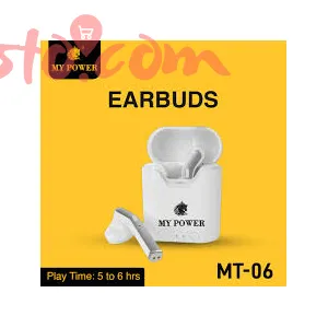 MY POWER MT-06 Wireless Earbuds Handsfree, 6 Hours Talk time, Bluetooth v5.0, 300 MAh 2 Hour Box Charging Time