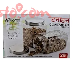 National Tanatan Transparent Unbreakable Plastic Jar Container with Steel Cap 1500ml Set of 2