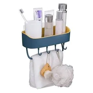 Multipurpose Plastic Kitchen Bathroom Shelf Wall Holder Storage Rack With 4 Hook Standard Size