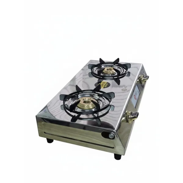 RG Jupiter Stainless Steel 2-Burner Gas Stove | Heavy-Duty Brass Burners | 2-Year Warranty