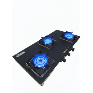 RG Carbon Gold Edition | 3-Burner Toughened Glass Gas Stove | Auto-Ignition | 2-Year Warranty