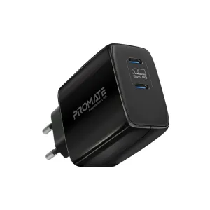 Promate PowerPort-65 GaNFast Dual USB-C 65W Wall Charger 