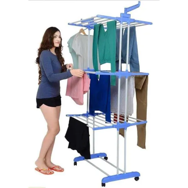 Three Layer Clothes Rack Hanger With Wheels – Multi Layer Drying Stand 