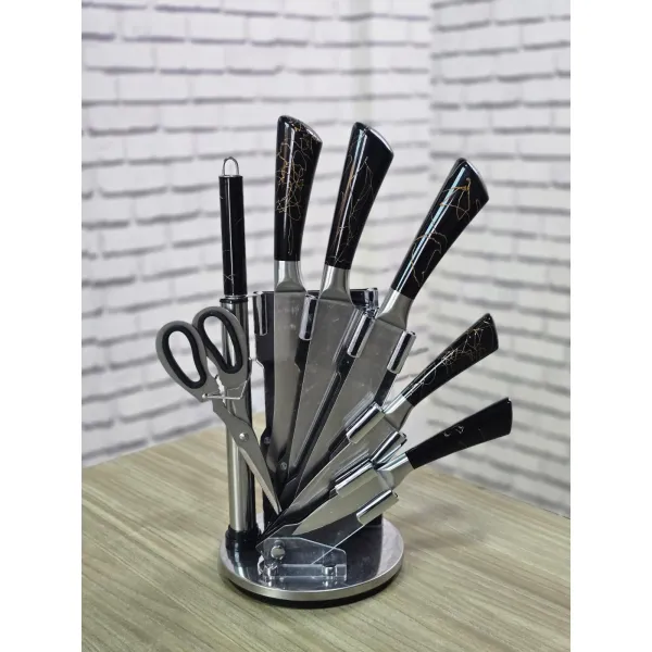 8-Piece Bass Premium Kitchen Knife Set – Stainless Steel with Marble Handle 