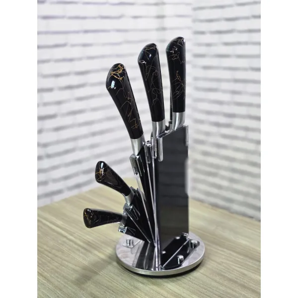 8-Piece Bass Premium Kitchen Knife Set – Stainless Steel with Marble Handle 