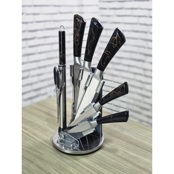 8-Piece Bass Premium Kitchen Knife Set – Stainless Steel with Marble Handle 