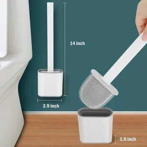 1Pcs Silicone Toilet Brush with Holder Set - Flat Head Flexible Soft Bristles Brush with Quick Drying Holder Set for Bathroom Accessory