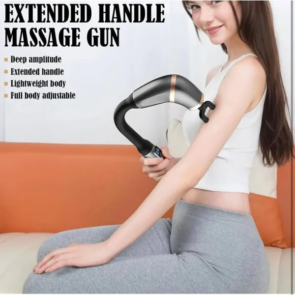 Extended Handle Massage Gun – U-Shaped Deep Tissue Percussion Massager with Adjustable Speeds
