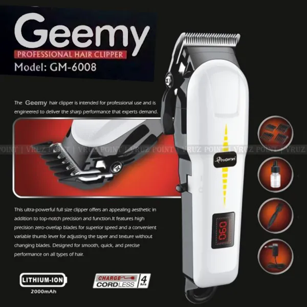 Geemy GM-6008 Rechargeable Professional Hair Clipper & Trimmer for Men with Digital Display