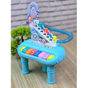 Kids 2-in-1 Musical Piano and Penguin Slide Toy – Motorized Climbing Track Table