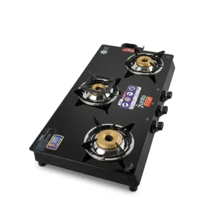 Junto 3 Burner Gas Stove Model 4803 – Premium Glass Top with Long-Lasting Warranty