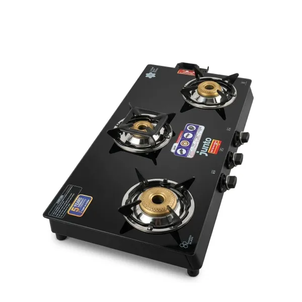 Junto 3 Burner Gas Stove Model 4803 – Premium Glass Top with Long-Lasting Warranty