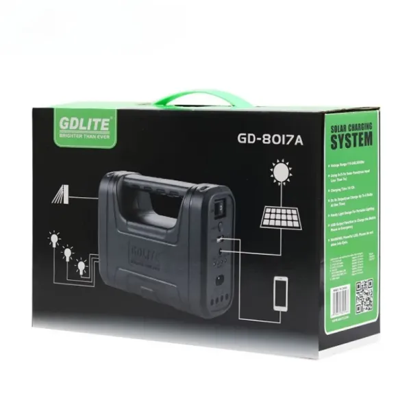 GDLITE GD-8017A Solar Lighting System – Portable Emergency Power Kit with 3 LED Bulbs & Phone Charging