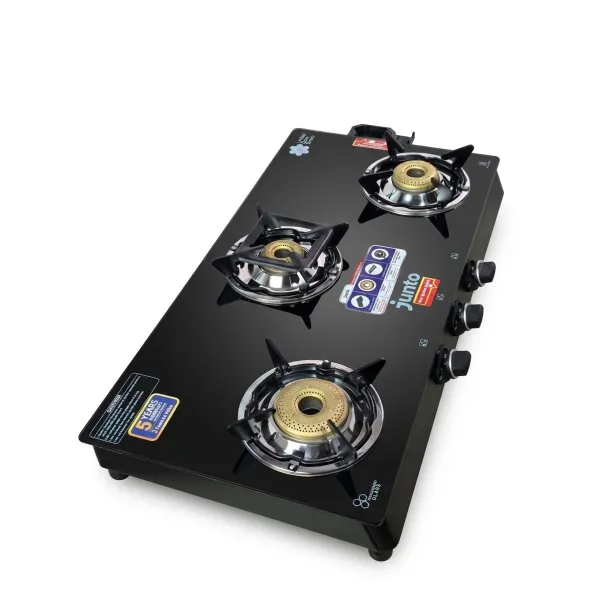 Junto 3 Burner Gas Stove Model 4803 – Premium Glass Top with Warranty
