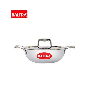 Baltra Stainless Steel 26 cm Kadhai with Lid – Durable Tri-Ply Induction Base Cookware BT 203 